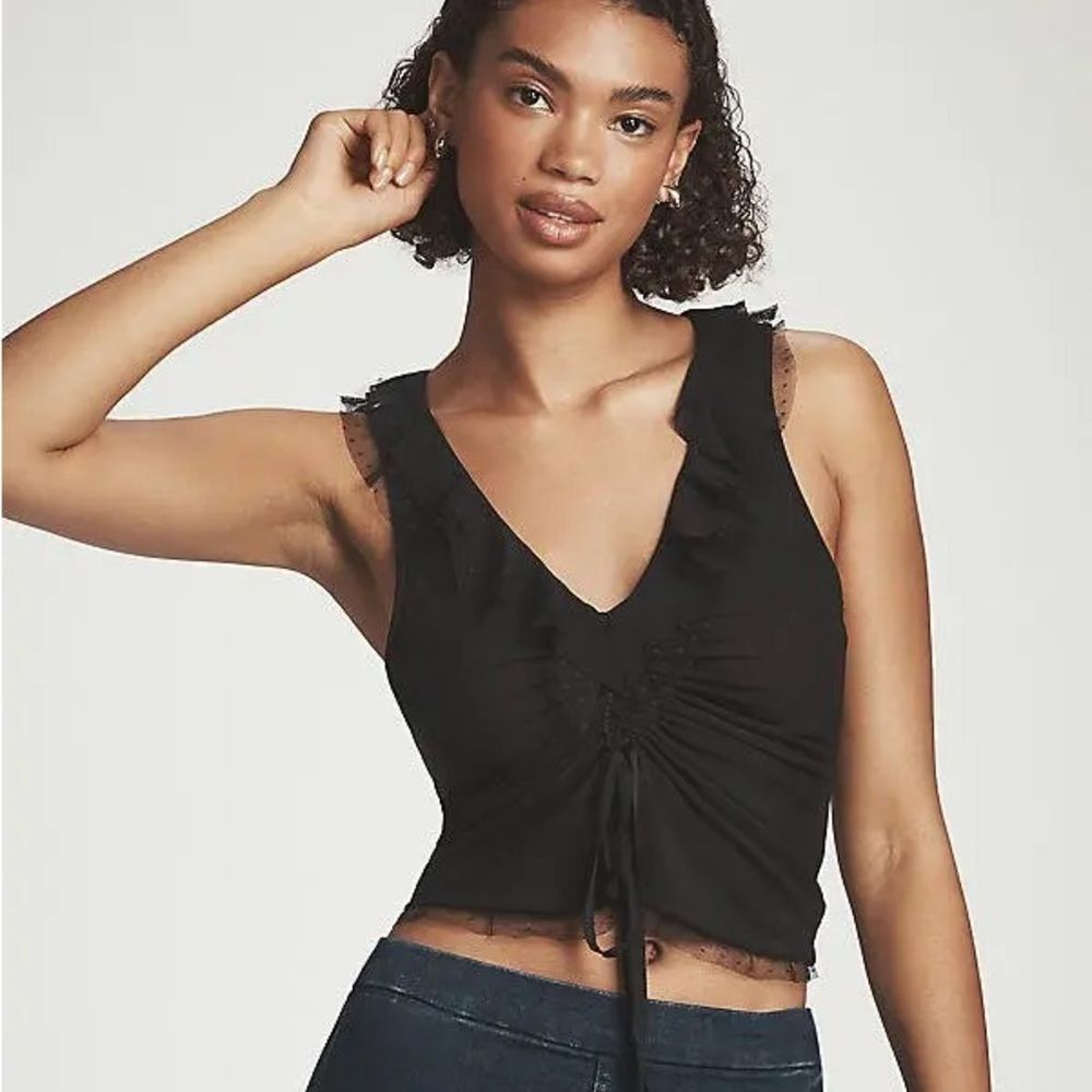 Nwt Maeve Tie-Front V-Neck Top Black Anthropologie Size Medium